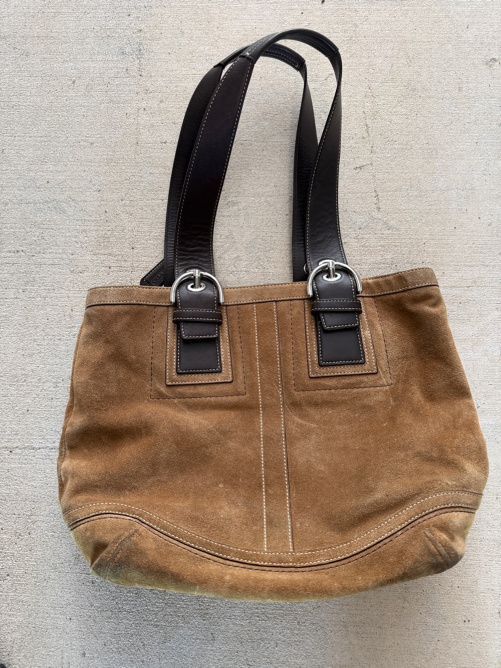 Coach Tan and Brown Suede Tote Bag